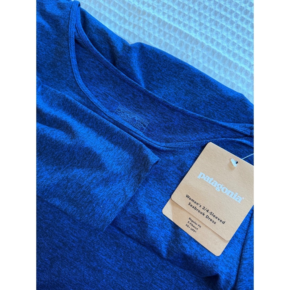 Patagonia Seabrook Dress Womens Large Blue 3/4 Sleeve UPF 50+ Heathered 58735